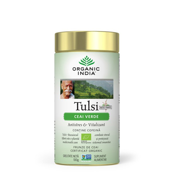 Ceai verde Tulsi (busuioc sfant) (fara gluten) BIO Organic India - 100 g imagine produs 2021 Organic India